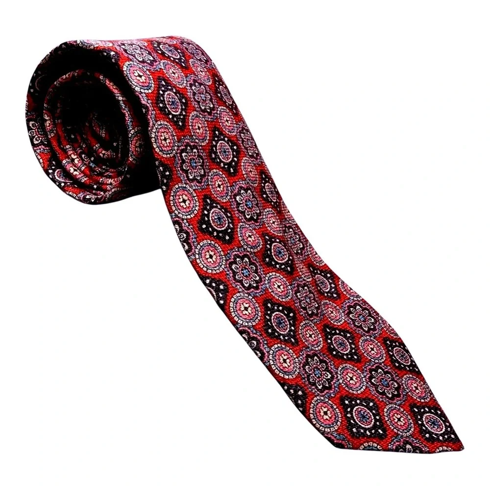Edward Armah 100% Geo Silk Tie Red and Blue Pattern NWT